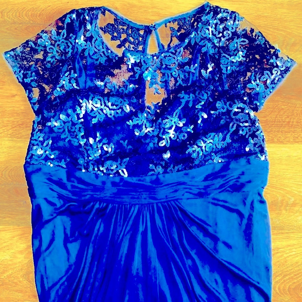 Adrianna Papell blue sparkle formal wedding prom dress New!